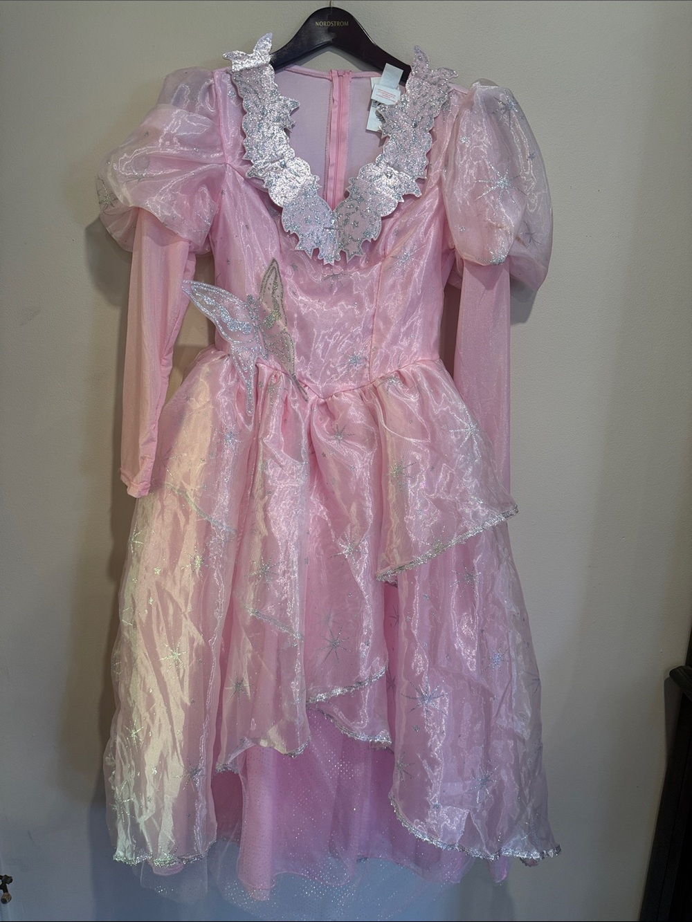 Girls' Pink Long-Sleeve Party Dress with Sequin Trim